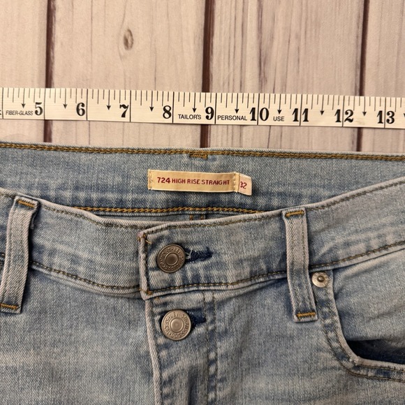 Levi's Premium 724 High Rise Straight Jeans Light Wash W32 L30 Ankle Zipper - Picture 6 of 11